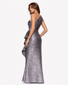 XSCAPE 7246X Jacquard One Shoulder Floor Length Gown gunmetal 
