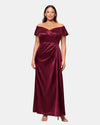 XSCAPE 7274X OFF SHOULDER SATIN A-LINE WINE