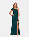 XSCAPE 7280XA RUCHED ONE SHOULDER SHEATH GOWN HUNTER