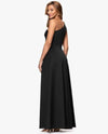 XSCAPE 7357X ONE SHOULDER BACK DRAPE GOWN BLACK BACK