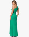 XSCAPE 7501X ONE SHOULDER MATTE JERSEY GOWN EMERALD BACK