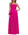 XSCAPE 7644X SATIN STRAPLESS RUFFLE GOWN FUCHSIA
