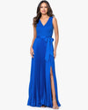 XSCAPE 7654X PLEATED SKIRT TIE DRESS COBALT