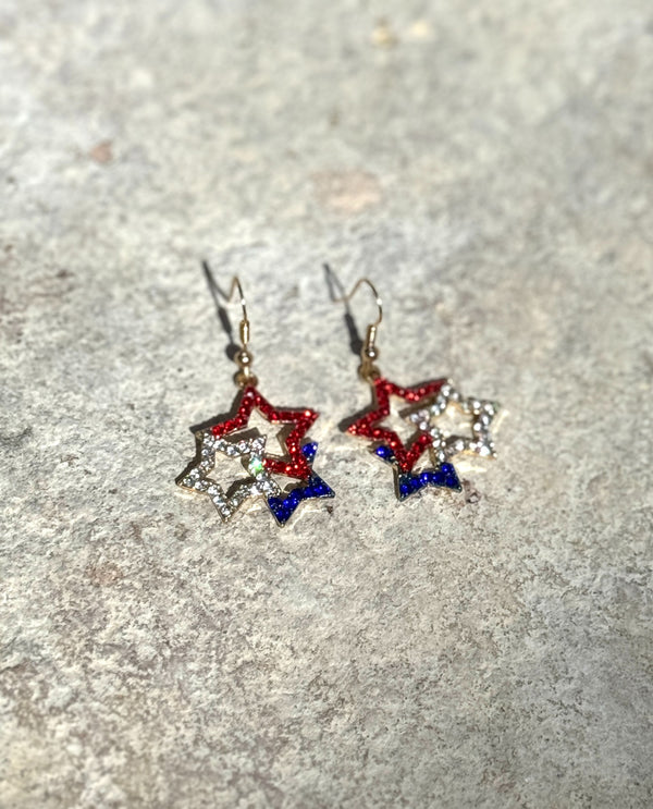 Y304898 RWB STAR DANGLE EARRING