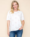 VOCAL Y3525S STAR EMBROIDERY SHORT SLEEVE TOP OFF-WHITE