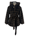 Y983 FAUX FUR HOODED BELTED JACKET COFFEE