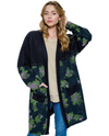 YAK & YETI 24623 FLORAL RIBBED CARDIGAN BLACK