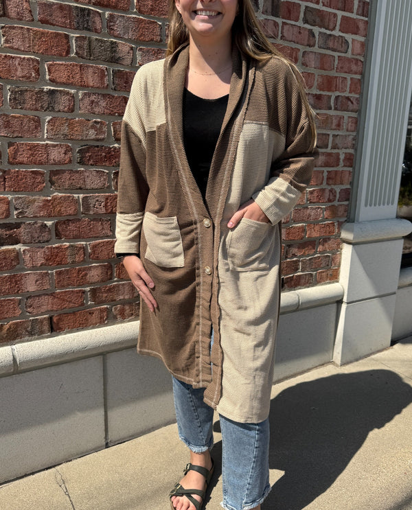 YAK & YETI 24626 BOHO PATCHWORK CARDIGAN MOCHA