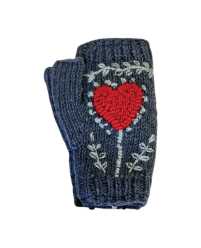 YAK & YETI G582 CROCHET HEART FINGERLESS GLOVES CHARCOAL