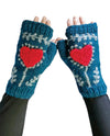YAK & YETI G582 CROCHET HEART FINGERLESS GLOVES DK TEAL 