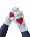 YAK & YETI G582 CROCHET HEART FINGERLESS GLOVES IVORY