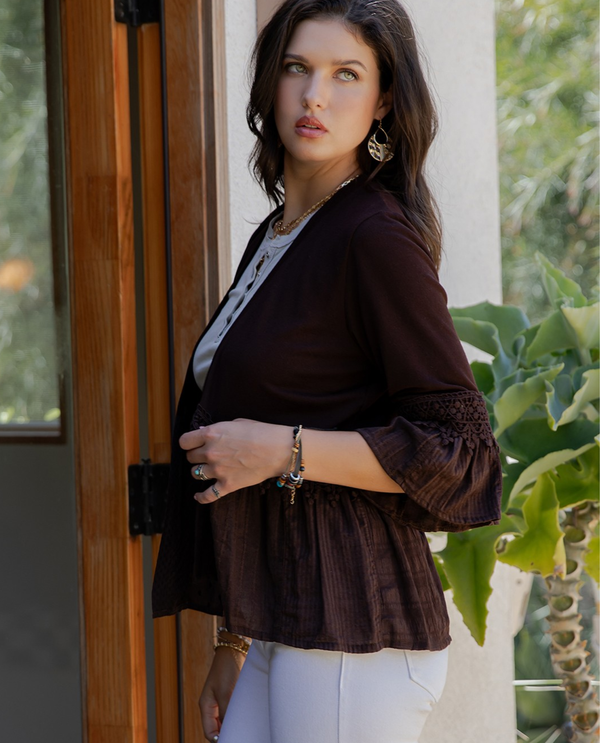 YOUNG THREADS TP55311 BOHO KNIT KIMONO SHRUG