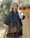 YOUNG THREADS TP45320 HOODED DENIM SHIRT WITH RUFFLES denim
