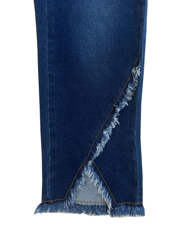 ETHYL Z4131209 ZIPPER CAPRI WITH CROSS FRAY HEM DENIM