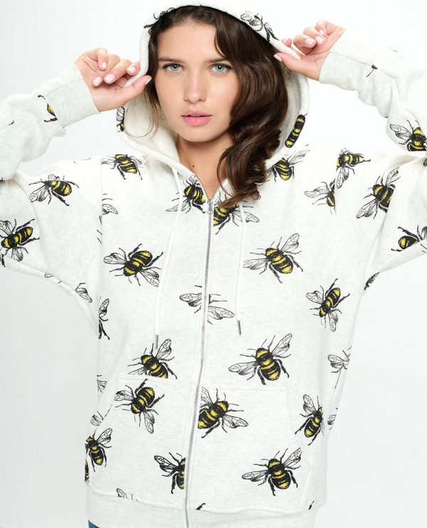 ZH-101 BEE PRINT ZIPPED HOODIE