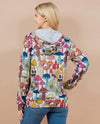 ZH-212 MUSHROOM PRINT ZIPPER HOODIE GREY MULTI