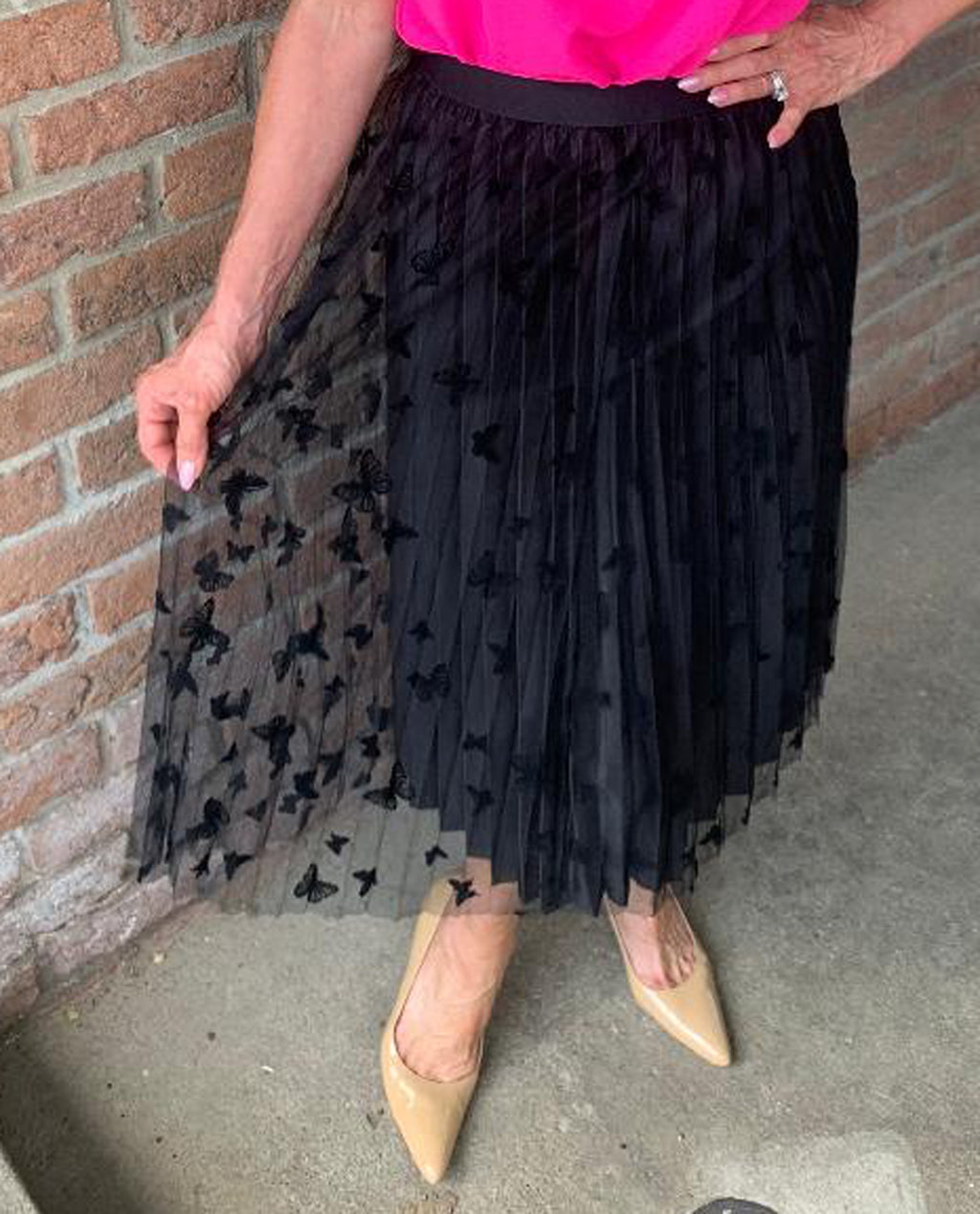 Black pleated butterfly skirt sales