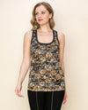 VOCAL 20611T LACE NCK & SLV STONE EMBELLISHED TANK ANIMAL PRINT