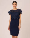 ADRIANNA PAPELL AP1D104957 SEQUIN GUIPURE CREPE DRESS NAVY