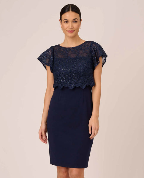ADRIANNA PAPELL AP1D104957 SEQUIN GUIPURE CREPE DRESS