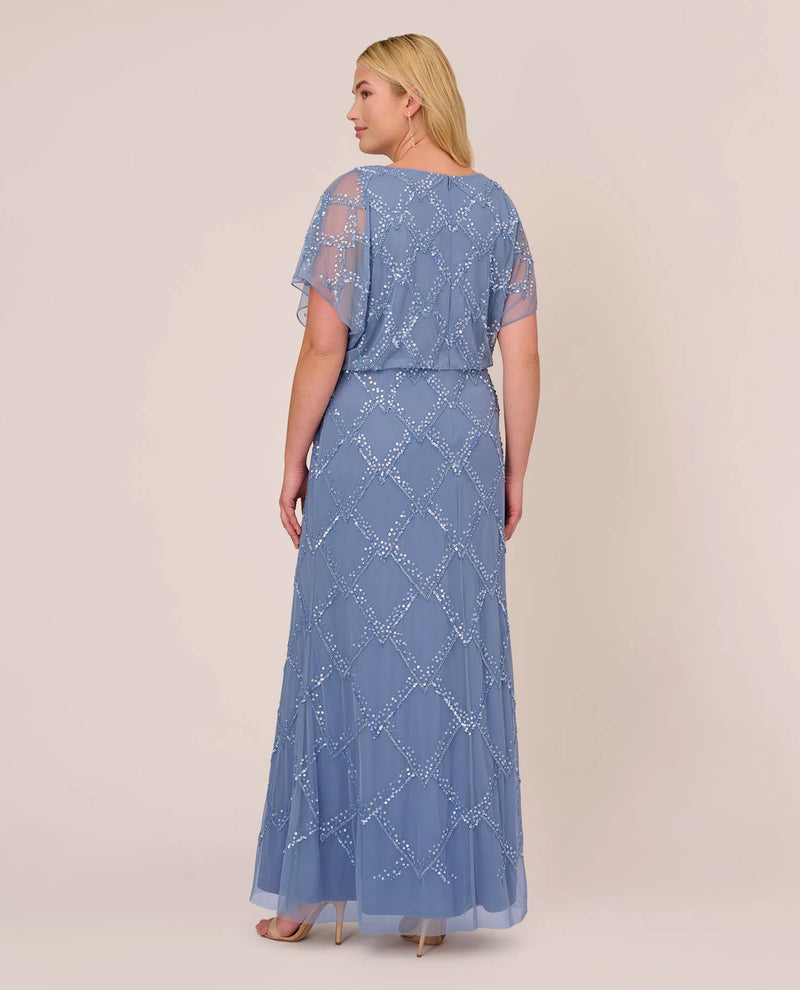 ADRIANNA PAPELL AP1E209547 WOMEN'S BEADED BLOUSON GOWN ADRIANNA PAPELL AP1E209547 WOMEN'S BEADED BLOUSON GOWN