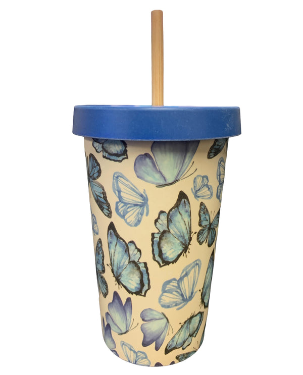BAMBOO TUMBLER WITH STRAW BUTTERFLIES