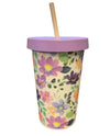 BAMBOO TUMBLER WITH STRAW PURPLE FLORAL
