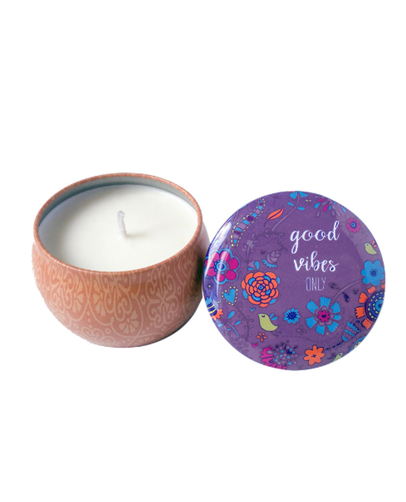 BOHO TIN CANDLE WITH LID GOOD VIBES