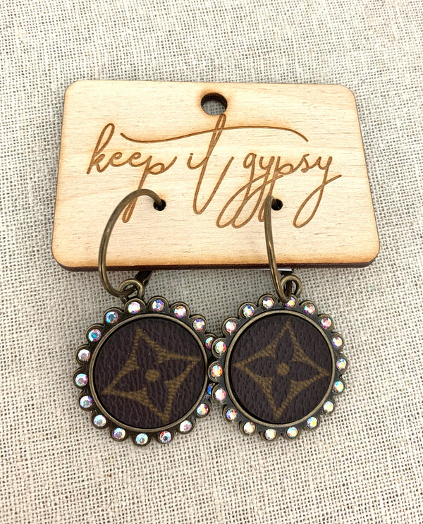 KEEP IT GYPSY RING-ROUND STATUS UPCYCLED EARRINGS  BRASS LV DIAMOND