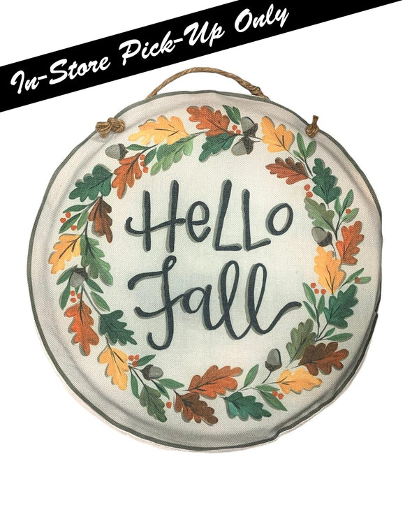 BURLAP 2 SIDED 19.5" HANGER HELLO FALL/MERRY & BRIGHT