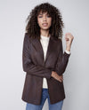 CHARLIE B C6270 LONG FAUX LEATHER ZIP JACKET CHOCOLATE