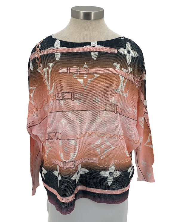 MADE IN ITALY 452 DESIGNER PRINT BATWING SWEATER PINK/PEACH