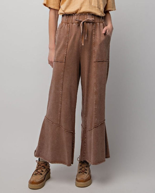 EASEL EB40706 MINERAL WASH PANT CHOCO BROWN