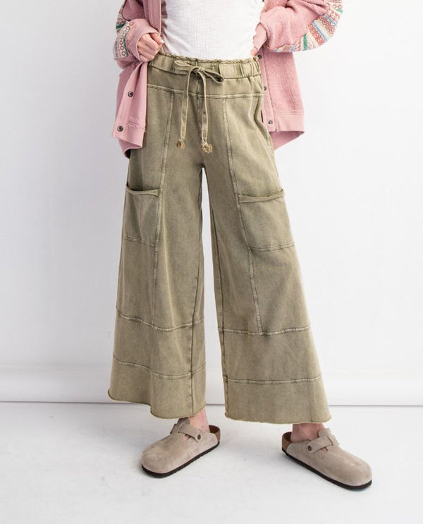 EASEL EB41308 MINERAL WASHED KNIT PANT OLIVE 