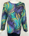 NALLY & MILLIE F516380B PRINT BRUSHED LONG SLEEVE TOP BRIGHT BLUES