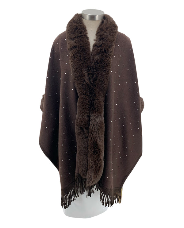 FAUX FUR/RHINESTONE OUTERWEAR CARDIGAN BROWN