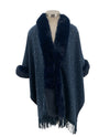 FAUX FUR/RHINESTONE OUTERWEAR CARDIGAN NAVY