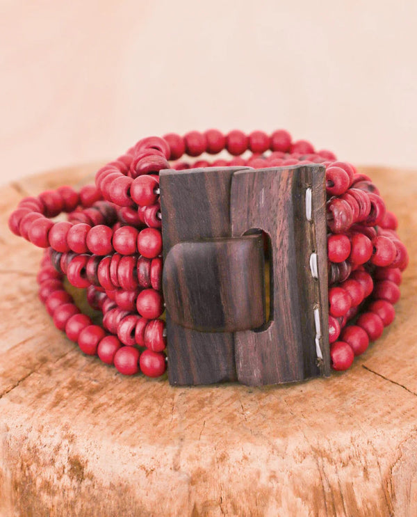 7 STRAND WOODY BUCKET BRACELET FUSCHIA