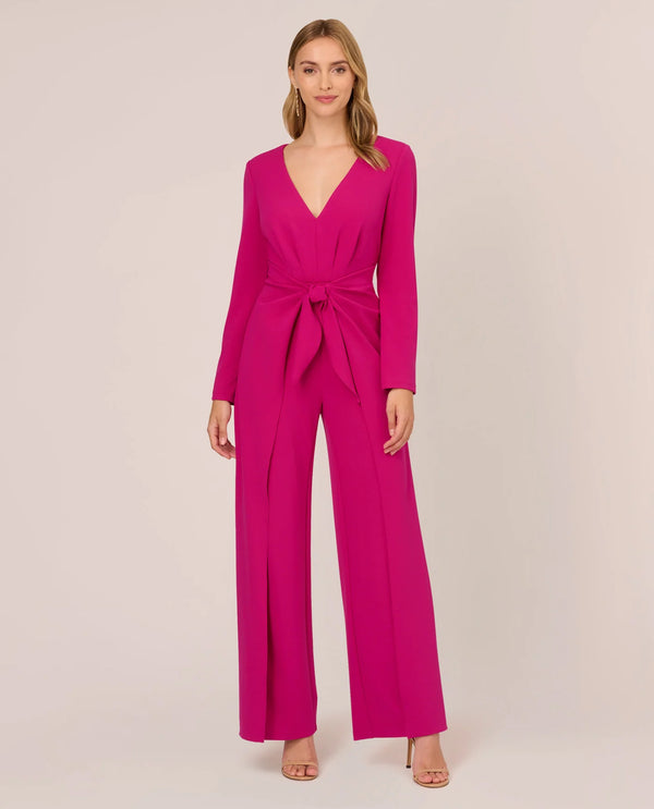 ADRIANA PAPPEL AP1D105130 TIE FRONT CREPE JUMPSUIT HOT ORCHID