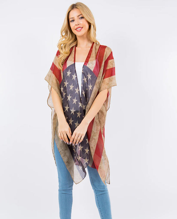 VINTAGE AMERICANA FLAG KIMONO SCARF/JACKET ONE SIZE