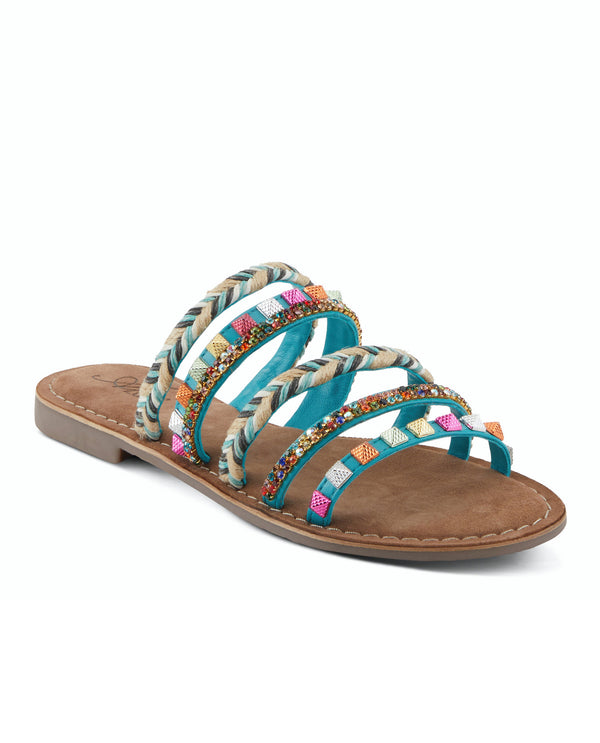 AZURA INTOXICATE MULTI STRAPS SLIDE ON FLAT SANDALS TURQ MULTI