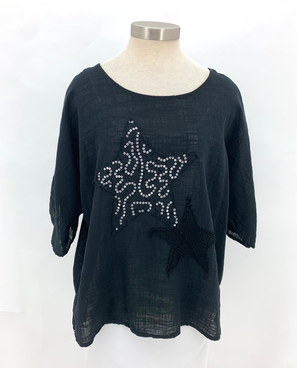 MADE IN ITALY ITG22186 STAR & SEQUIN TEE black
