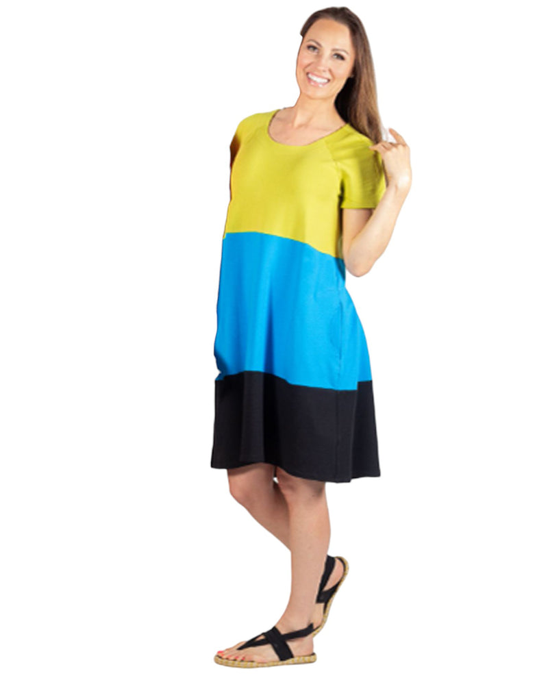 PURE ESSENCE 112-5059 BAMBOO COLOR BLOCK DRESS LIME COMBO