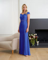 JADE JASMINE K258051 ASYMMETRICAL CROSS OVER BEAD WAIST DRESS COBALT