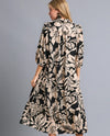 UMGEE K7347 BALLOON SLEEVE FLORAL PRINT TIERED DRESS BLACK