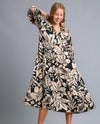 UMGEE K7347 BALLOON SLEEVE FLORAL PRINT TIERED DRESS BLACK