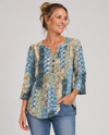 SOUTHERN LADY 44F7P PETITE COUNTRYSIDE 3/4 SLV PLEATED BUTTON TOP NAVY