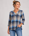 LINKS 44N6P PETITE KEEN EYE 3/4 SLV BUTTON V-NECK TOP NAVY