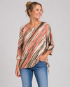 LINKS 44G9P PETITE FLAMBOYANT 3/4 SLEEVE SIDE CINCH TOP CORAL