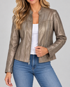 INSIGHT BCJ4736B RIBBED CUT VEGAN LEATHER JACKET BRONZE